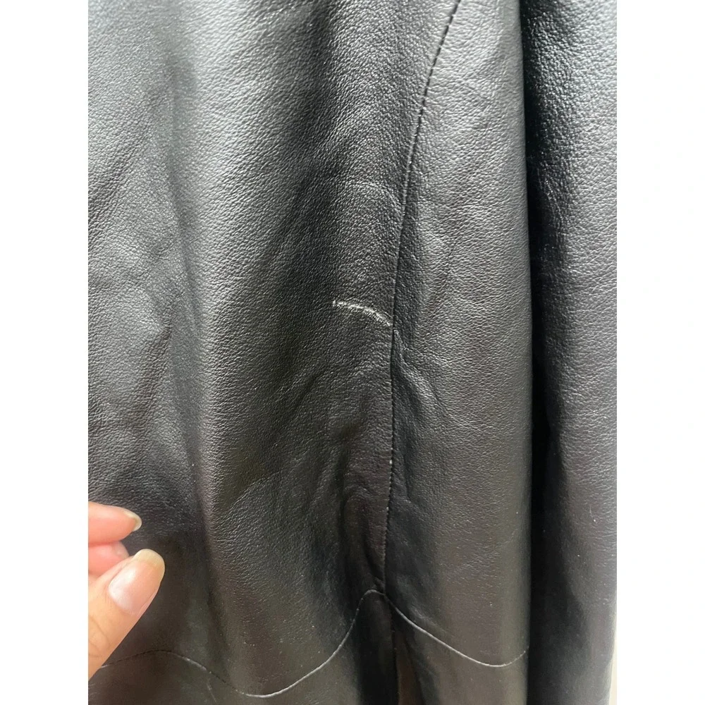 Mens Black Leather Trench Coat Pink Trim‎ Duster Jacket Outerwear Venezia